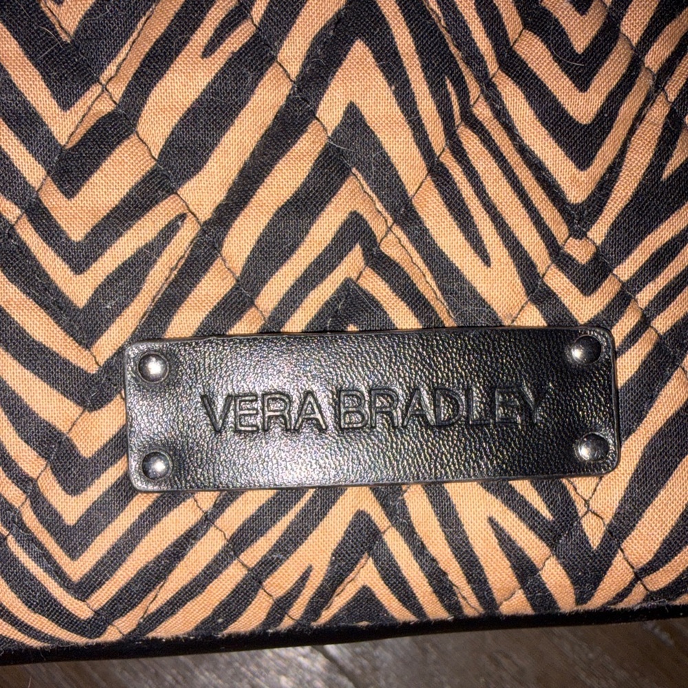 Vera Bradley Preloved Animal Print Black and Tan Zebra Chevron Tote - Picture 2 of 9